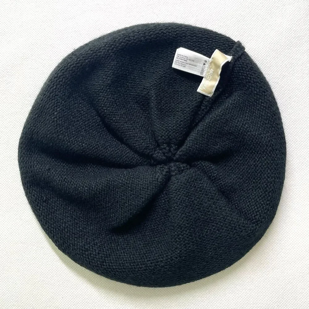 MICHAEL Michael Kors Black Silver Rhinestone MK Logo Slouch Knit Beanie Hat OS